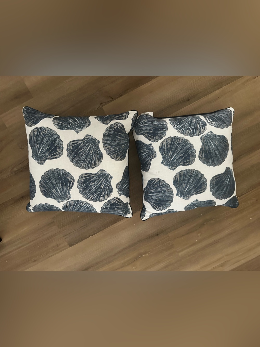 Coastal Shell Pattern Accent Pillow - Blue on White